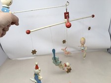 Vintage Wooden Baby Mobile For Room Painted Wood Clown Cow Stars