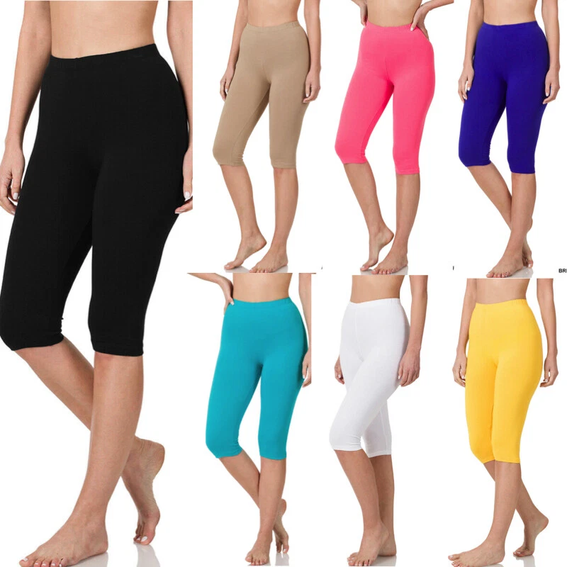 Women Premium Cotton Capri Knee Length Leggings High Waisted Sportswear  M-3XL❤