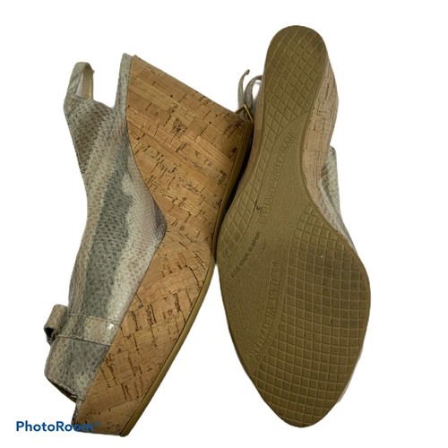 Stuart Weitzman Women's size 5 Snake Print Slingback Wedge Cork Sandals Peep Toe - Picture 5 of 7
