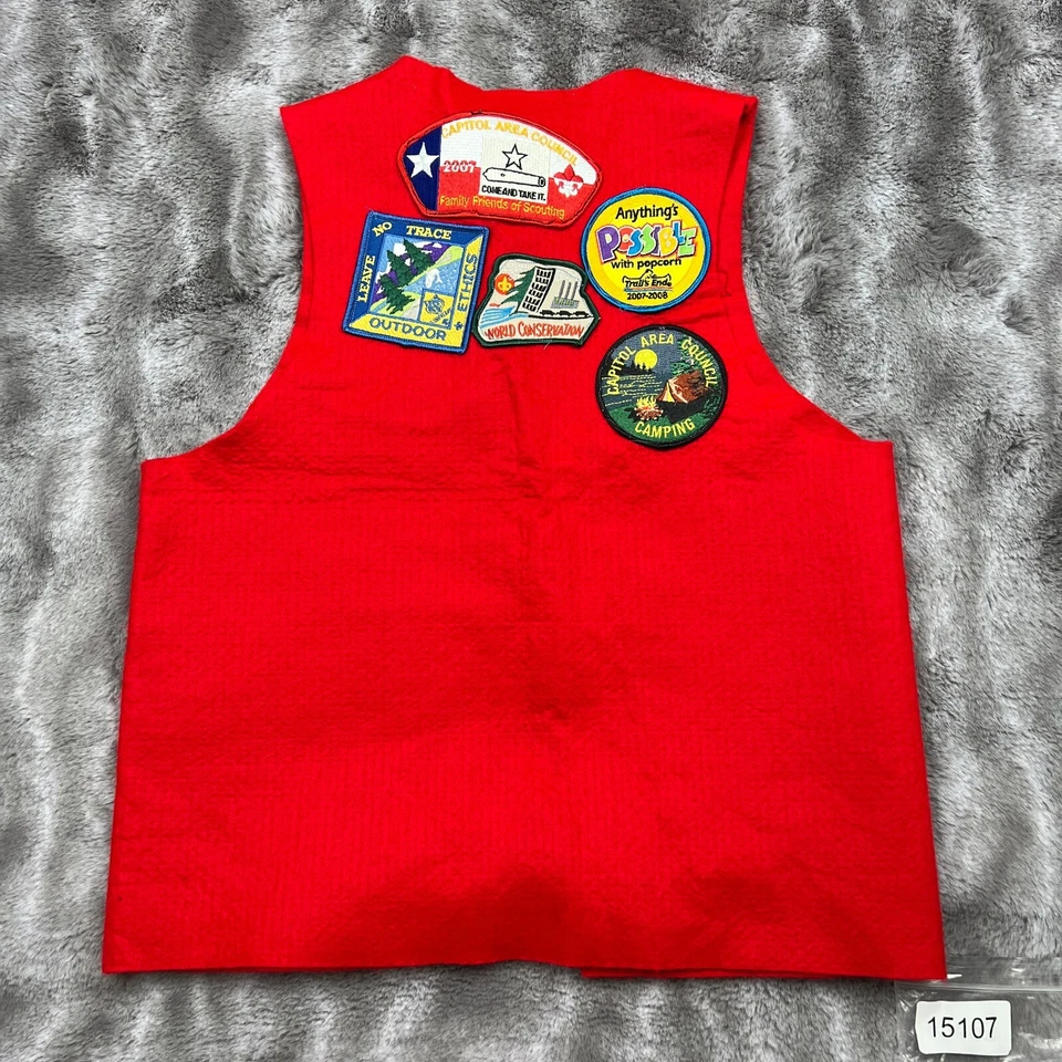 Boy Scout Vest Youth Large Red Felt Patches BSA Y2K Texas Pinewood Derby Trails - Image 2 of 4