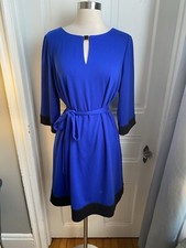 TAHARI ASL ROYAL BLUE FIT & FLARE DRESS WITH BELT-BLACK ACCENTS -SIZE10-NWOT!