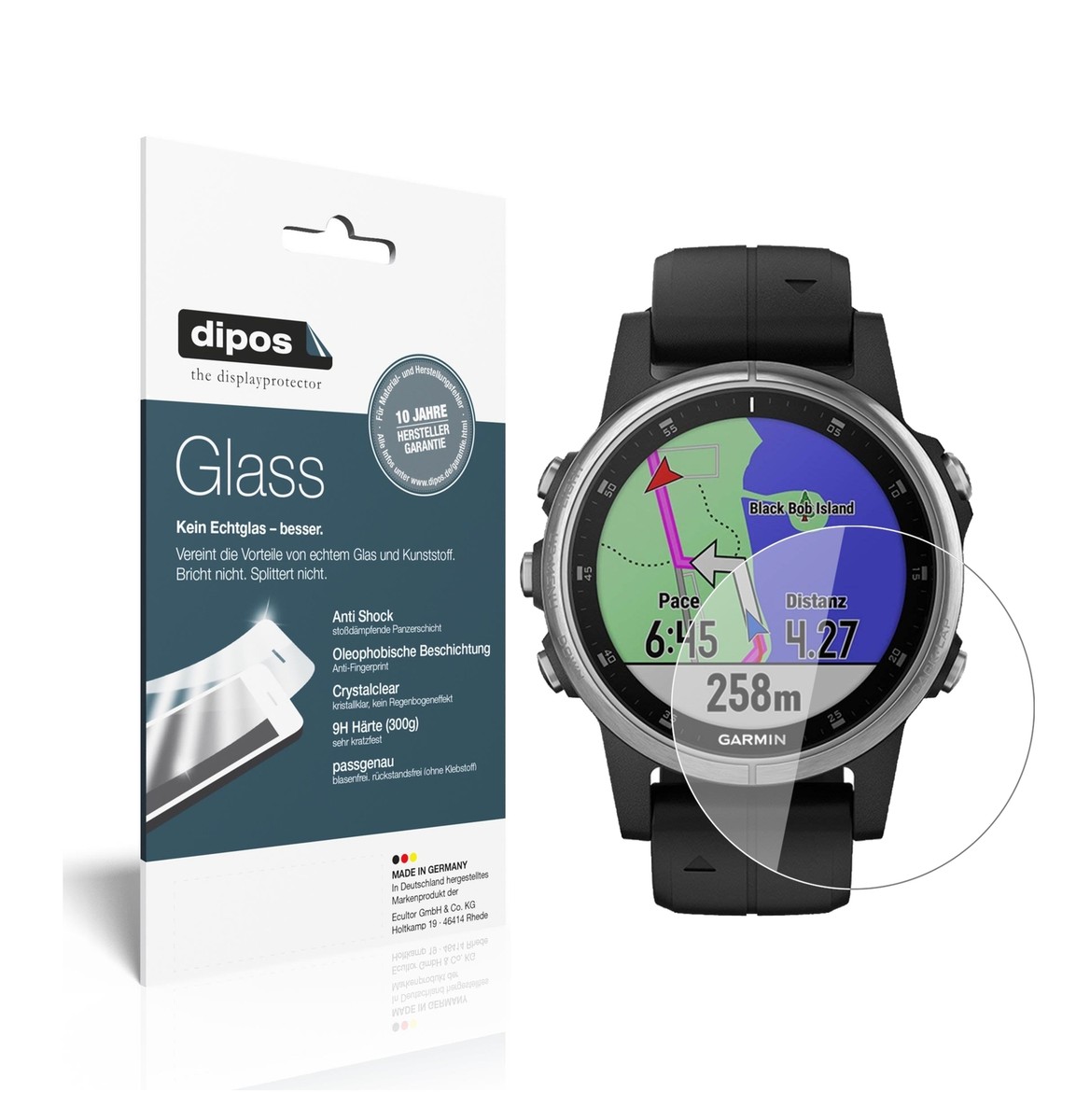 Dipos 2X Pellicola Protettiva Vetro Flessibile Per Garmin Fenix 5 Plus (47mm) - Durezza 9H, Anti-urto, Made In Germany - 6