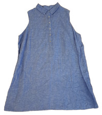 Tahari Linen Dress Blue Shift Shirt Lightweight Collared Sleeveless 3X