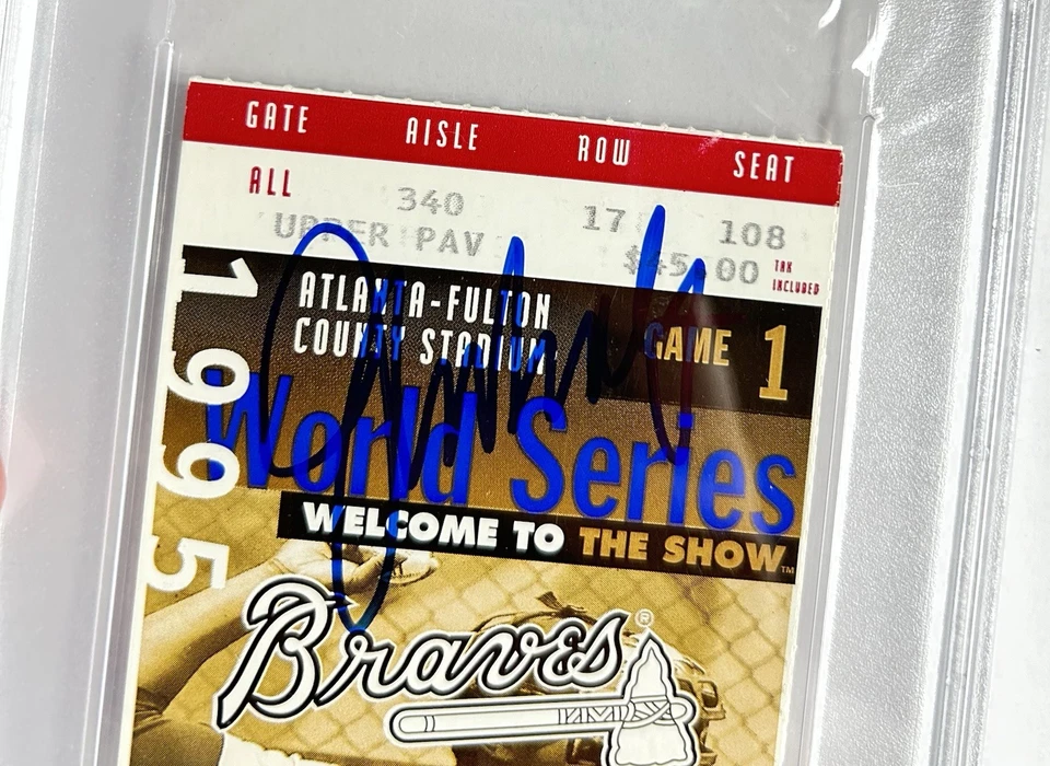 John Smoltz Signed 1995 World Series Game 1 Ticket Stub Braves Auto PSA/DNA - Image 2 of 3