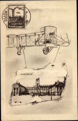 Mat Postcard Dijon Côte d'Or, Place a'Armes, Aeroplane - 3549281