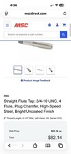 OSG Straight Flute Tap: 3/4-10 UNC, 4 Flute, Plug Chamfer, HSS Finish