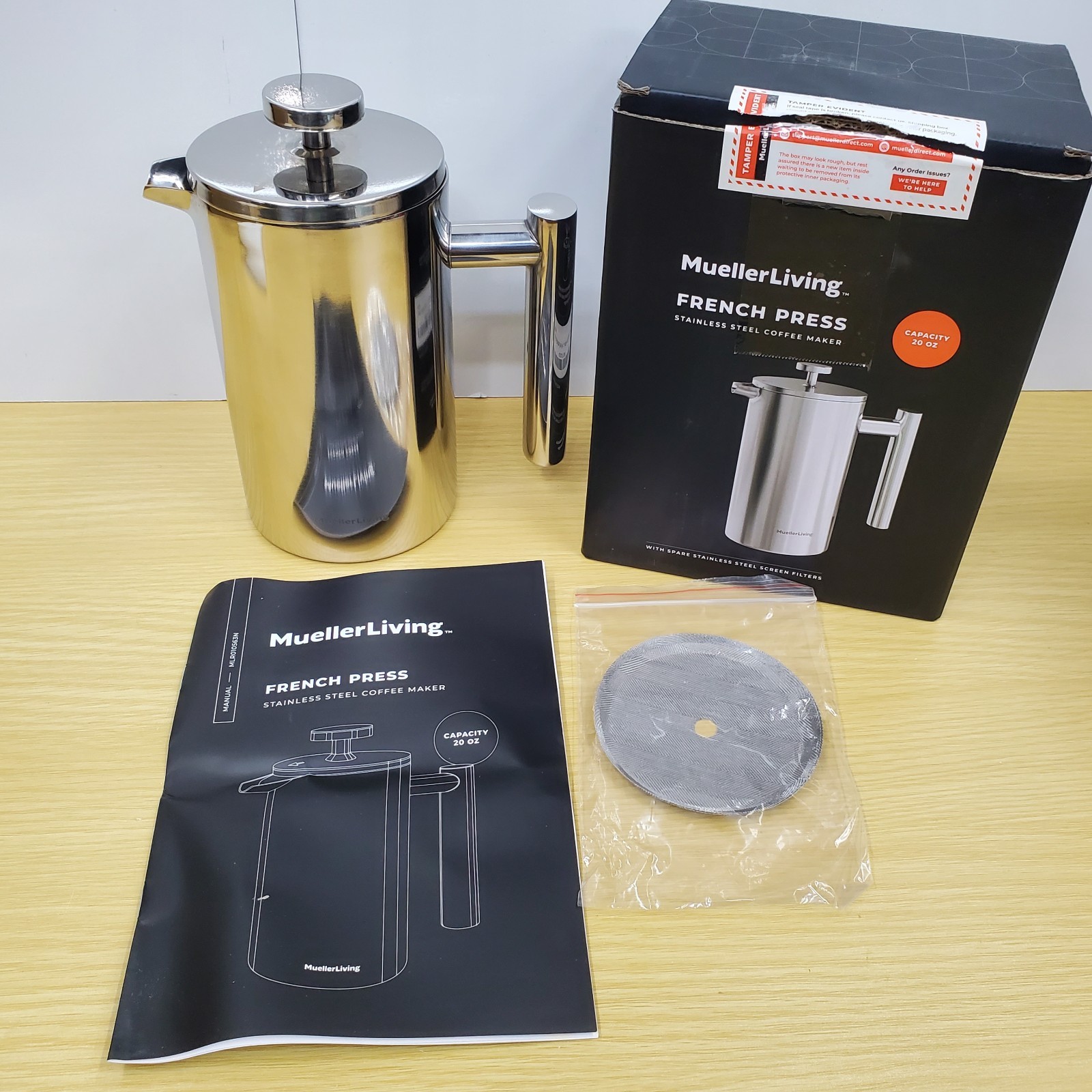 Coffee Maker 20oz - Stainless Steel W/ Spare Screen Filter