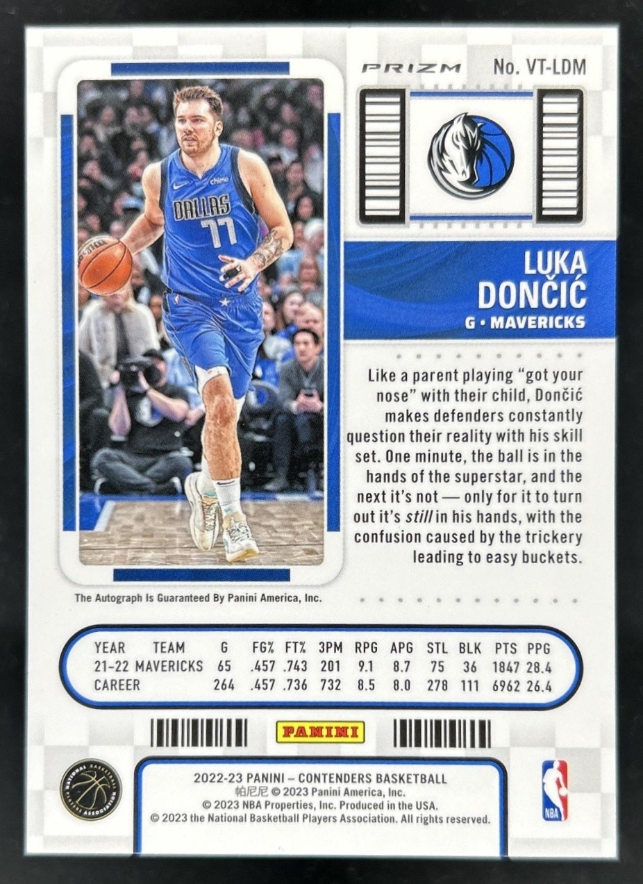 2023-24 Panini Contenders Luka Doncic Veteran Season Ticket Prizm Auto #VT-LD view 2