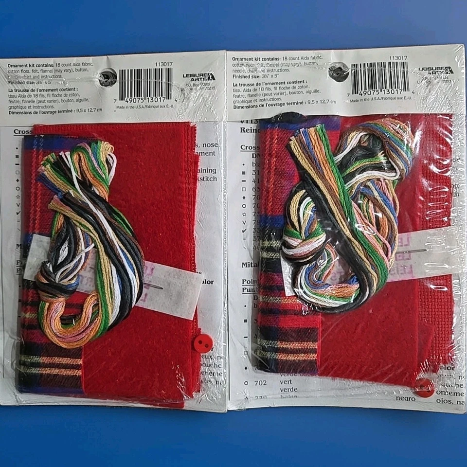 Juego de 6 Kits de Adornos de Navidad Punto de Cruz 3.25x5" 4.5x4.5" Quickies Nuevo Foto 3 de 4