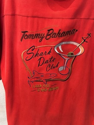 Tommy Bahama Silk back Panel Shark Date Anchor SHORT SLEEVE BUTTON UP SHIRT M