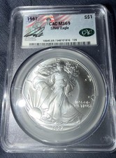 1987 $1 Silver Eagle CACG MS69 Silver Eagle Label signed by Ron Drzewucki