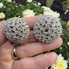 Vintage CASTLECLIFF Signed Wedding Dome Large Jeweled Prong Set Clip Earrings