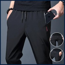 Pantalones informales para hombre rectos calce ajustado cintura elástica jogger coreano clásico azul.