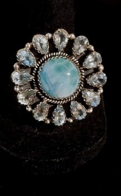 New Sterling Silver Larimer & Sky Blue Topaz Adjustable Ring