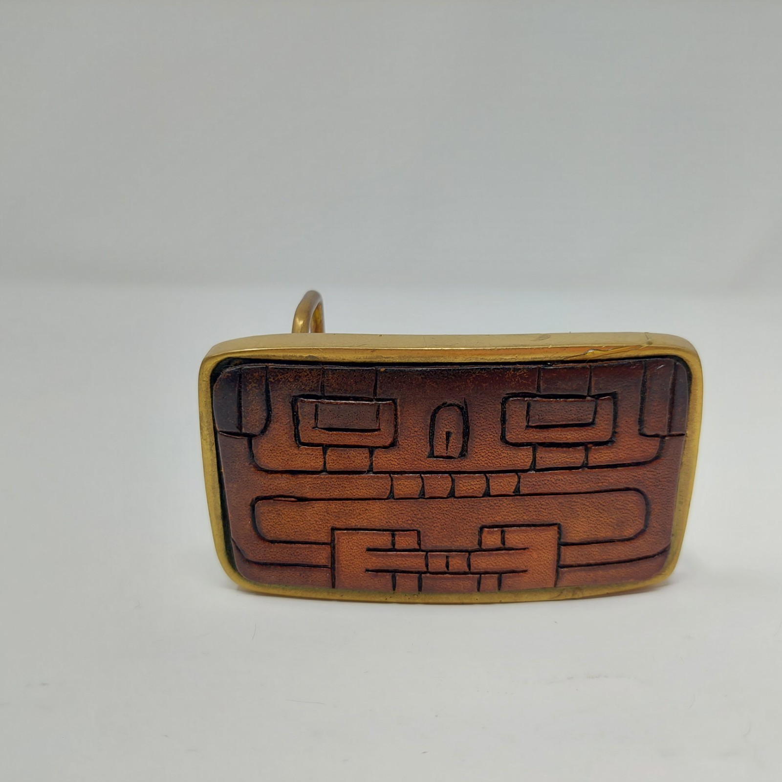 VTG Shambu Solid Brass Handmade Leather Belt Buck… - image 1