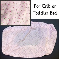 Just Born Crib Toddler Bed Fitted Sheet Pink Green Rosebuds Polyester/Cotton