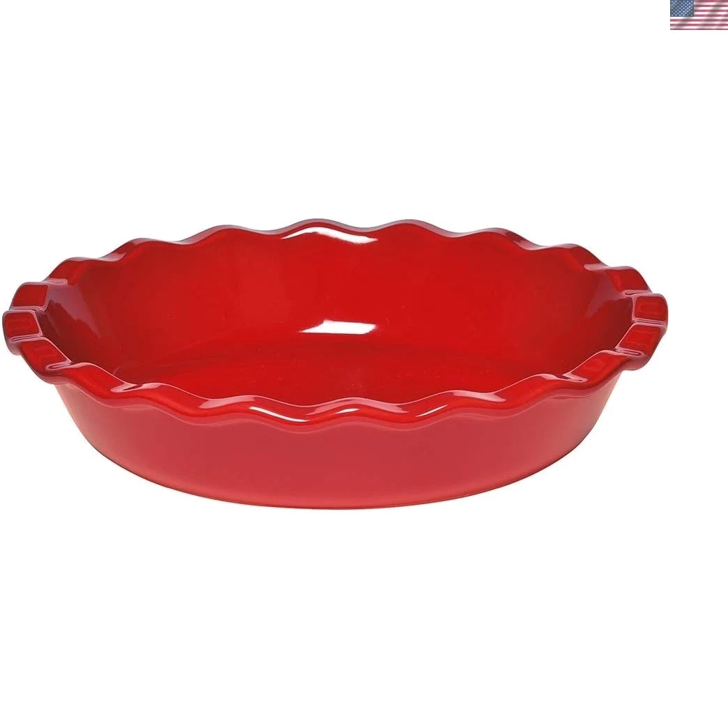 Burgundy Red Ceramic Pie Dish, 9-Inch - Heat Retention, Dishwasher Safe