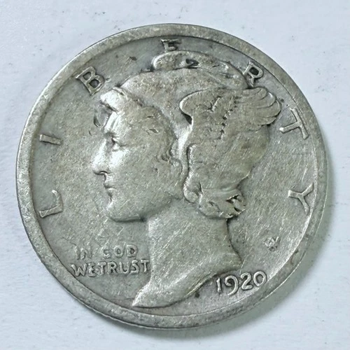 1920-D Mercury Dime, Winged Liberty Head, 90% Silver, Fine Condition #3968