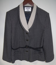 R9 - vintage Kasper A.S.L. 10P Petite Jacket Black  Tan Checks Belted Blazer