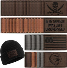 64Pack Blank Leather Hat Patches with Adhesive Backing, Laserable and Iron-On Le