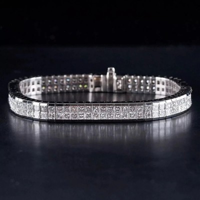 Herren Bettelarmband 10Ct Princess Lab-Created Diamant 14K Weißgold vergoldet