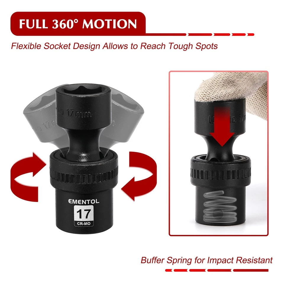 19PCS 1/2" Drive Universal Impact Socket Set, Swivel Socket with Flexible Wob... - Image 4 of 4