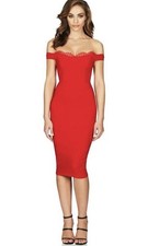 Nookie Chloe Lace off Shoulder Midi Red XS NWT