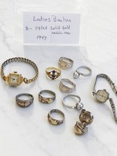 Vintage Jewelry Lot 12K Gold Sterling Silver Rings 14K Gold Bulova Watches