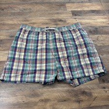 Polo Ralph Lauren Swim Trunks Men XXL Madras Plaid Pony Green Pockets Retro
