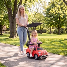 3-in-1 Toddler Ride on Push Car w/Canopy, Removable Handle, Music
