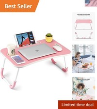 Portable Pink Foldable Laptop Table - Multi-Functional Lap Desk with Cup Holder