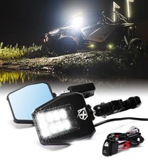 UTV LED Side Rear View Mirrors Light Aluminum Clear Lens w/ Puddle Light