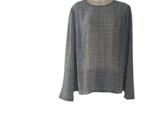 A New Day Womens Blouse Black Combo Plaid Semi Sheer Chiffon XXL New