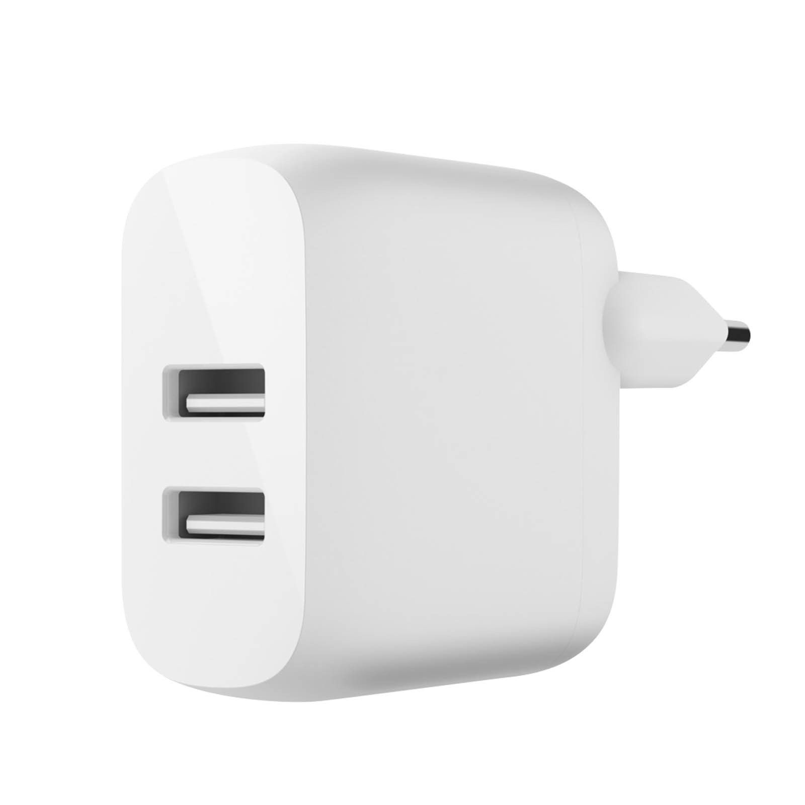 Chargeur USB double Belkin 24W compact bloc secteur blanc pour voyage et bureau