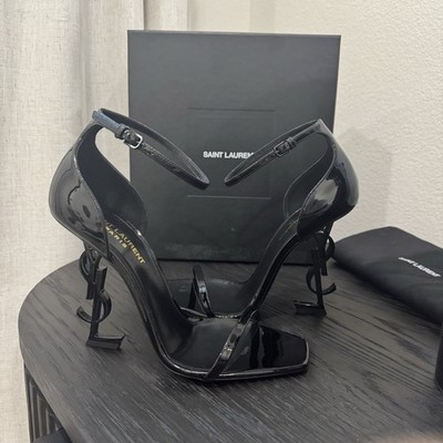 Saint Laurent YSL Opyum 110 Logo Heel Sandal Patent Black 40