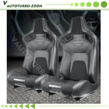 Universal Reclinable Pvc Racing Seats Car Seat Full Set Wsliders Black New
