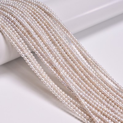 Natural White Fresh Water Akoya Pearl Off Round Beads Size 2-3mm 15'' Strand