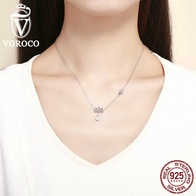 Collar colgante VOROCO 925 plata esterlina yoga loto chapado en rodio AAA CZ Foto 2 de 4