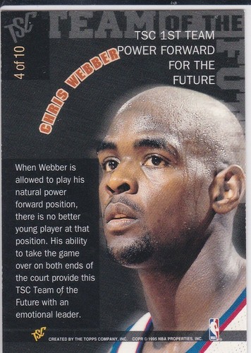 CHRIS WEBBER 1995 Topps Stadium Club RARE TEAM OF THE FUTURE Basketball Card - Picture 2 of 2