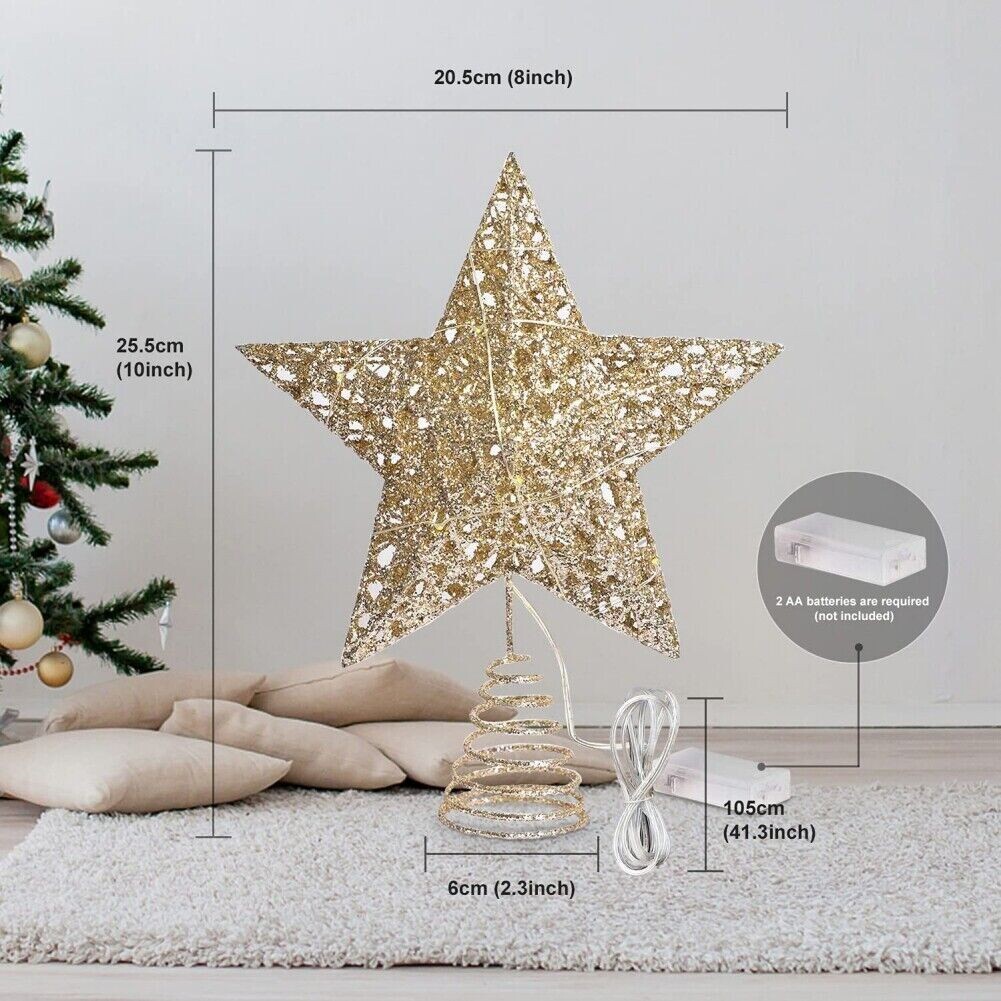 LED Christmas Tree Star Topper Glitter Ornaments Party Decoration Xmas Stars UK eBay