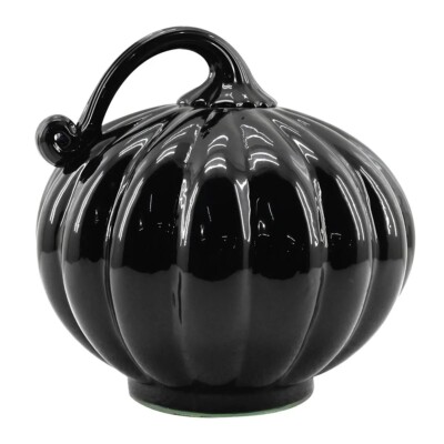 Black Pumpkin with Glass Stem, 7'' At Home Halloween Decor  New
