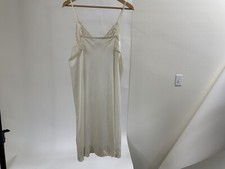 Vintage Ivory Silky Nylon Lace Full Long Slip Dress Lingerie Bust 19-1/2