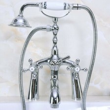 Polished Chrome Deck Mount Clawfoot Bath Tub Faucet Mixer Tap With Hand Shower