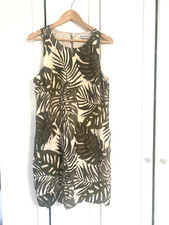 TOMMY BAHAMA 100 Silk Shift Dress size M Ivory Green Palm Print Sleeveless