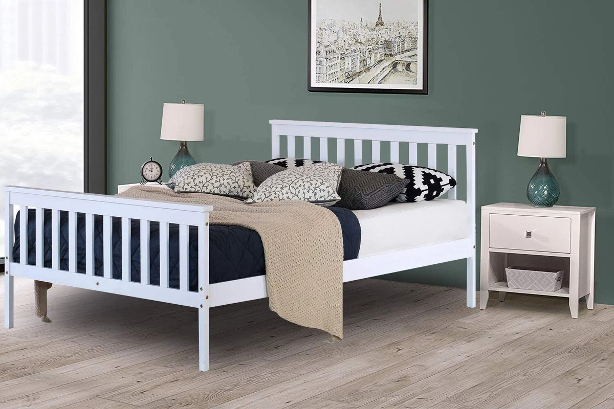 White wooden sale double bed ebay