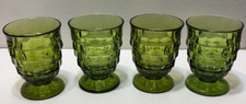 Vintage Colony Glass Whitehall Cube Tumblers SET OF 4 Avocado Green 4 1/4