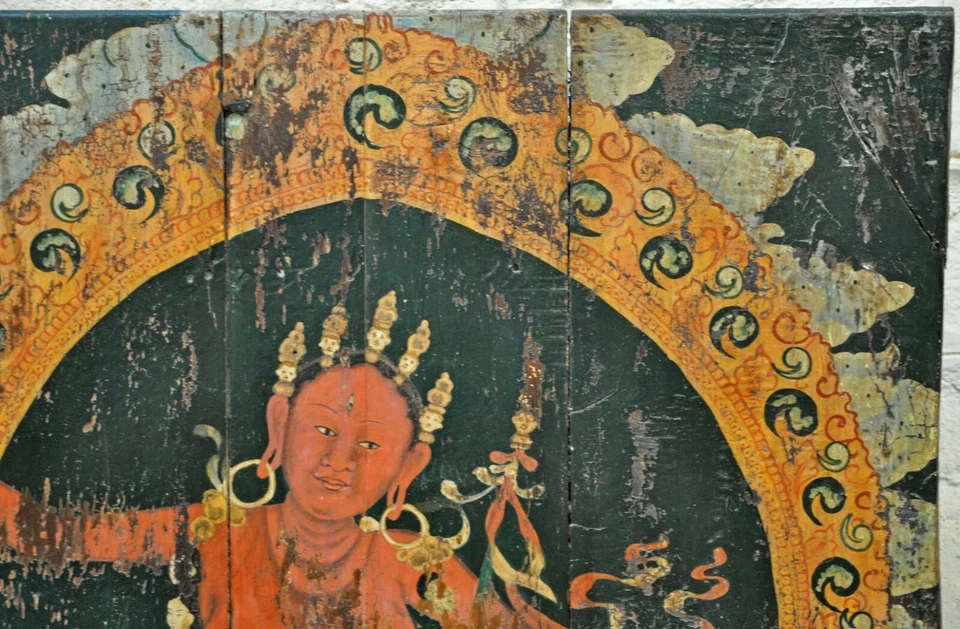 Antique Wooden Big Door Panel Fine Rustic Painting Original Old Hand Painted - Image 2 of 4