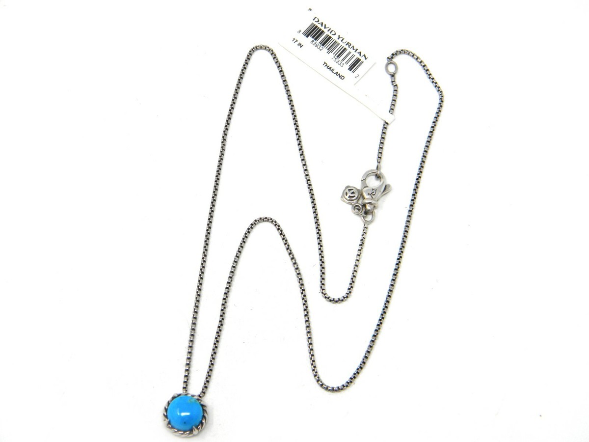 David Yurman 8mm Petite Chatelaine Kingsman Turquoise Pendant Necklace NWT