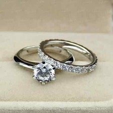 2CT Round Cut Lab-Created Diamond Engagement Bridal Set Ring 14K White Gold Over
