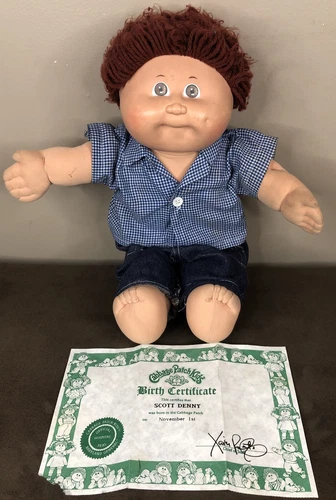 Vtg CABBAGE PATCH KIDS Doll Boy Brown Hair Brown Eyes Dimple CPK 1982